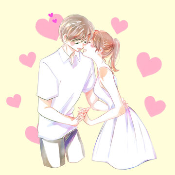 いちゃいちゃする男女　夏　ハートマーク