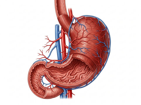 Human Stomach Anatomy, Vascular System, Digestive System Illustration