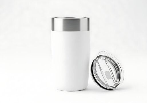 White stainless steel travel tumbler with lid