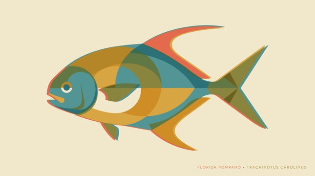 Florida pompano fish vector illustration in retro geometric style