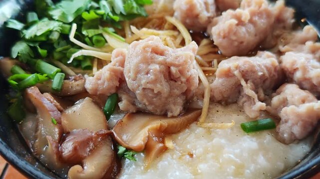 Minced pork porridge Spicy pork porridge, breakfast, ready to serve