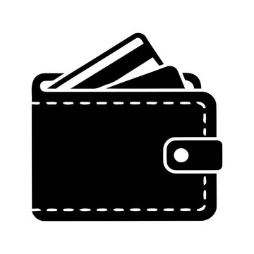 Black wallet icon with cash and credit cards inside