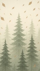 Fototapeta premium Serene forest with falling leaves mobile wallpaper
