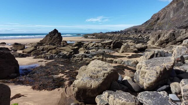 Rocky sandy beach at Eliza and Sandymouth Bay Cornwall