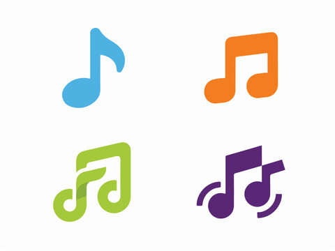 Colorful musical notes in various vibrant shades on a plain white background representing music and sound concepts