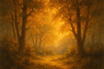 Fototapeta premium Enchanting autumn forest path background