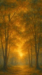 Fototapeta premium Golden forest path serenity mobile wallpaper