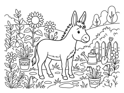 Cute donkey coloring page illustration outline art for kids activity with coloring