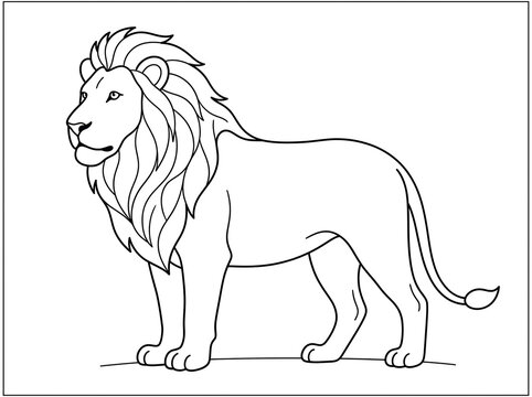 Majestic lion standing proudly coloring page line art vector illustration with coloring