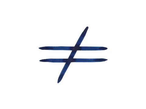 Hand drawn not equal sign in dark blue ink isolated on a clean transparent background for educational projects