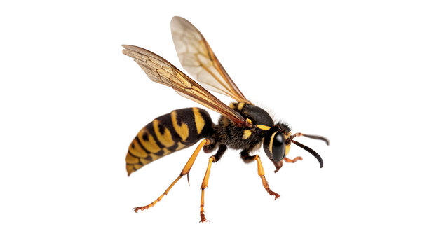 Dangerous yellow jacket wasp insect standing with detailed wings and stinger pest control isolated on transparent background cut out