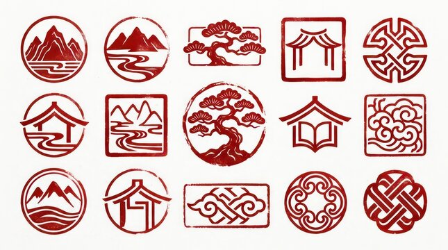 Japanese symbols and seals collection.