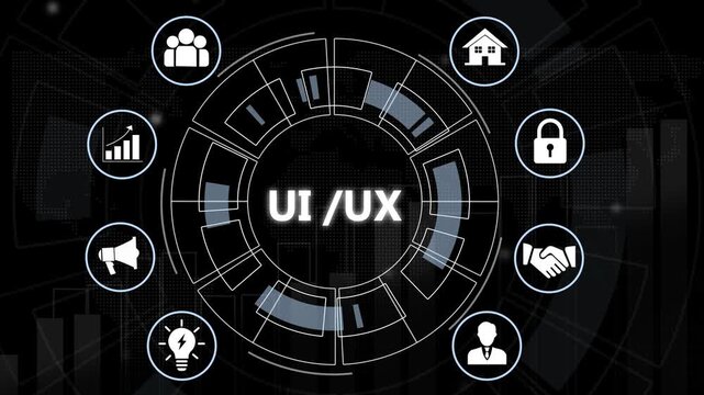 Dynamic ui/ux interface concept featuring interactive digital and futuristic circular hud for modern web development, software engineering, mobile application strategy, and creative digital user