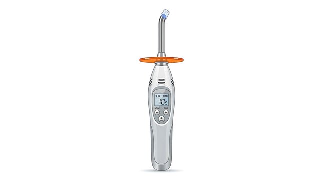 Portable dental curing light. LED curing device for professional dental restoration procedures.