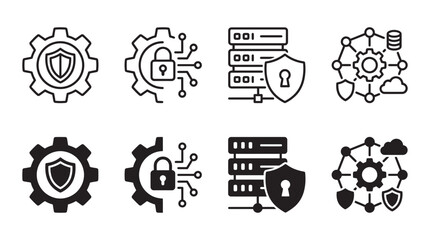 Fototapeta premium Cyber security and data protection icons with shields gears locks and network nodes security protection encryption