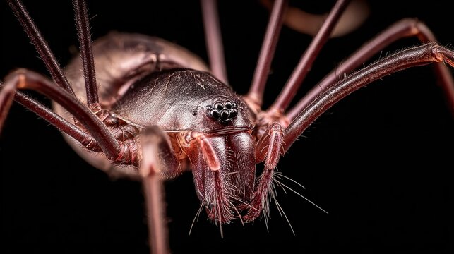 Extreme Macro Closeup of a Brown Spider Showing Detailed Spinnerets and Multiple Eyes