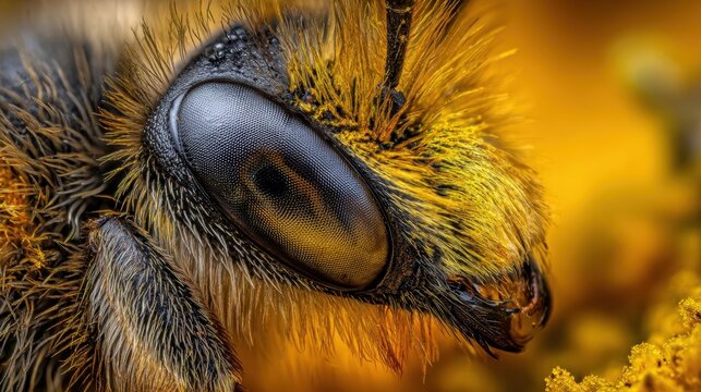Extreme Macro View of a Bee's Intricate Compound Eye Showing Faceted Detail