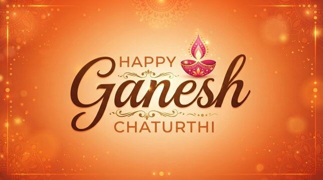 Happy ganesh chaturthi text design with a stylized ganesh head on a light orange gradient background