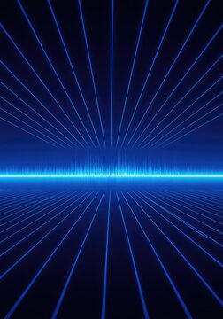 Abstract blue digital background showing repeating lines and sound wave patterns fading out into the distance, template, minimal, echo