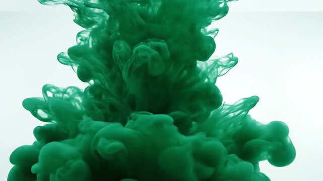 Emerald Cloud in Water: A mesmerizing cloud of emerald ink disperses in crystal-clear water, creating an abstract and ethereal spectacle.