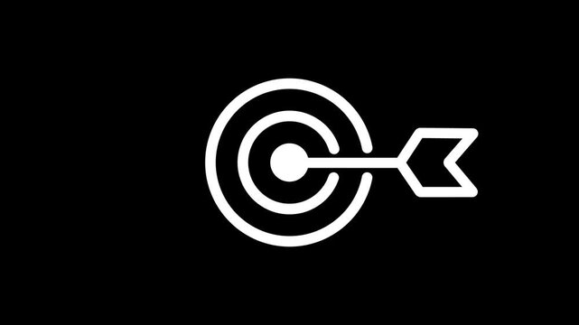 Hit a target or goal with an arrow simple loop animation on white background. Aim target with arrow sign. Archery, darts or goal strategy