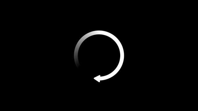 Abstract glowing white circle arrow icon animation on black background. 4k circle arrow icon animation video.