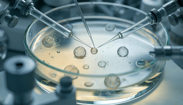 Microscopic IVF Fertilization Procedure in Laboratory Petri Dish