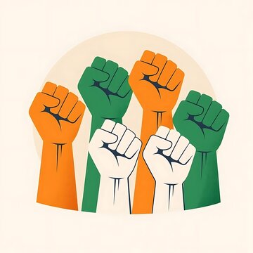 Raised fists of diverse people protesting for human rights