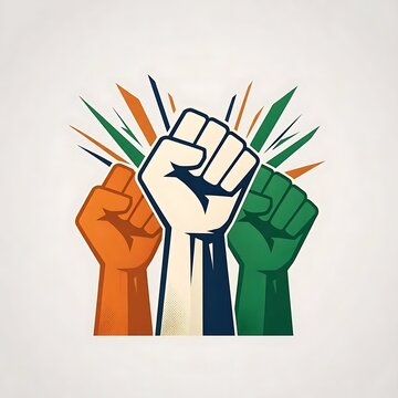 Raised fists showing unity and strength in colorful style