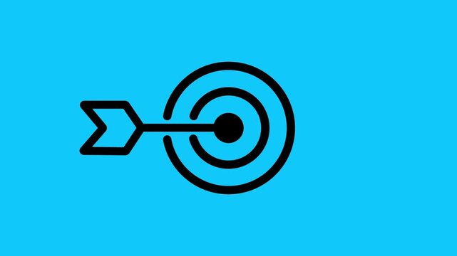 Hit a target or goal with an arrow simple loop animation on white background. Aim target with arrow sign. Archery, darts or goal strategy