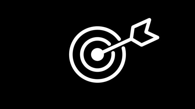 Hit a target or goal with an arrow simple loop animation on white background. Aim target with arrow sign. Archery, darts or goal strategy