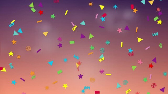 Colorful Geometric Shapes Falling Over Vibrant Gradient Background