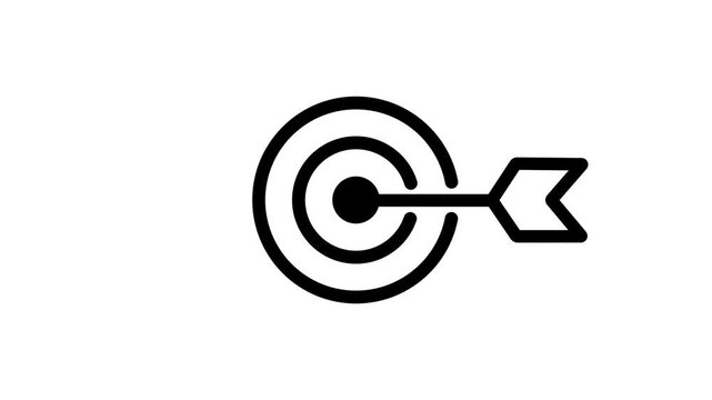 Hit a target or goal with an arrow simple loop animation on white background. Aim target with arrow sign. Archery, darts or goal strategy