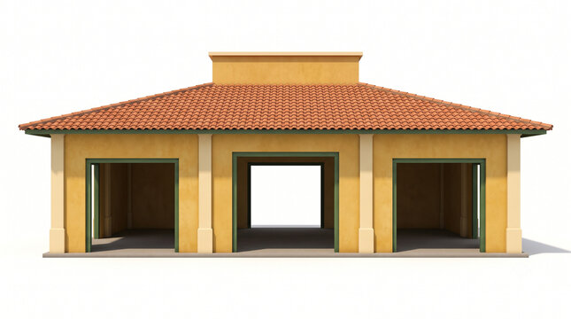 Covered Tropical Public Market Hall Isolated on White