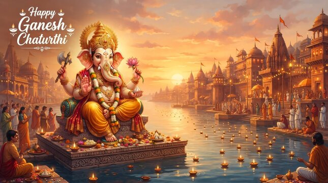 Happy ganesh chaturthi celebration hindu festival india lord ganesha tradition