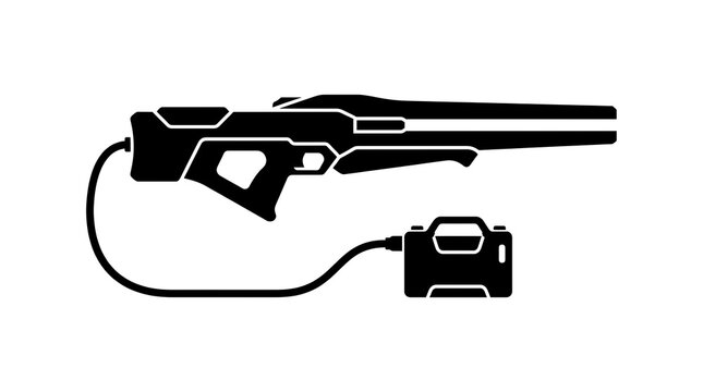 Futuristic laser rifle with external power pack silhouette