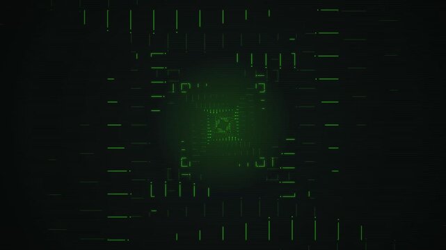 Green digital background with code.