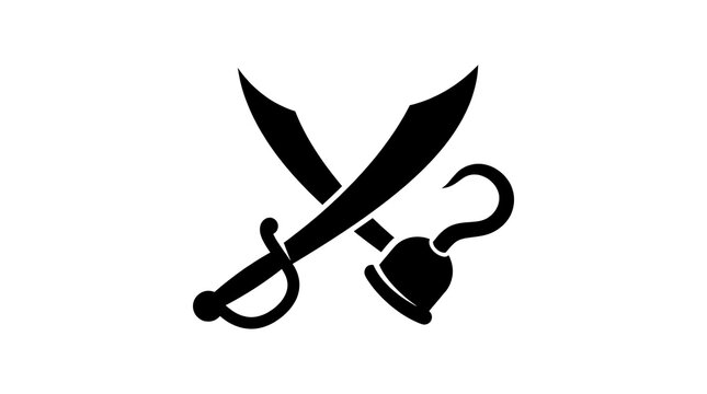 Crossed pirate cutlass and hook silhouette