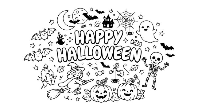 Happy halloween coloring page for kids