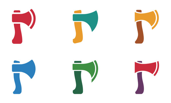 Set of colorful hand axe tool icons with equipment hardware construction lumberjack industry