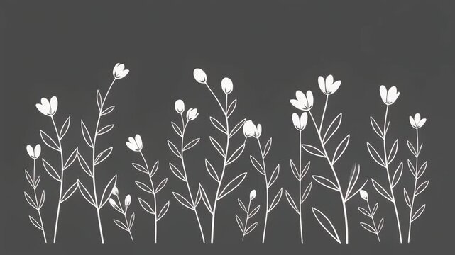 Delicate white wildflowers swaying gently in a soft breeze against a dark background
