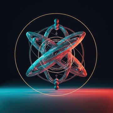 Abstract geometric structure depicting perfect multidimensional balance, complex spatial relationships, and vibrant energy flow, future, pattern, abstract