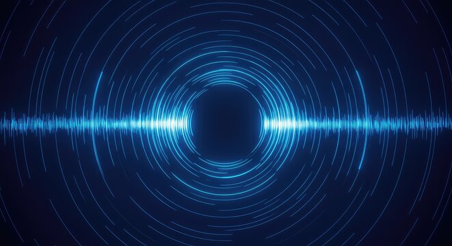 Abstract visual design showing concentric blue echo waves radiating outward against a sterile blank background for sound analysis, radiating, design, plain