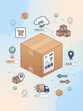 Online Delivery Package Workflow &ndash; E-commerce Logistics Vector Illustration