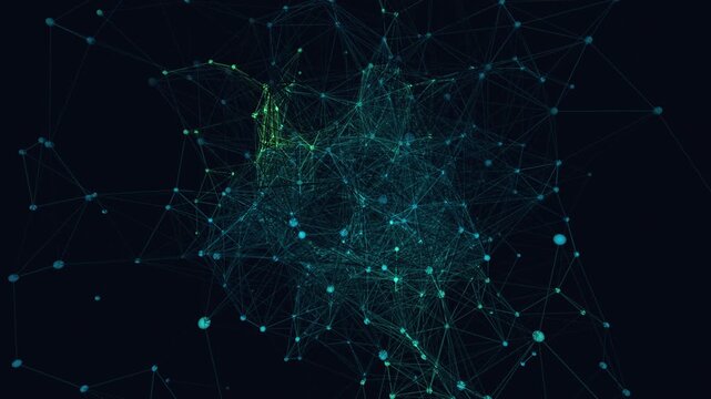 A mesmerizing seamless 4K loop of a glowing viridis neural network of sphere nodes firing and connecting in a seamless plexus with an elegant inner glow.