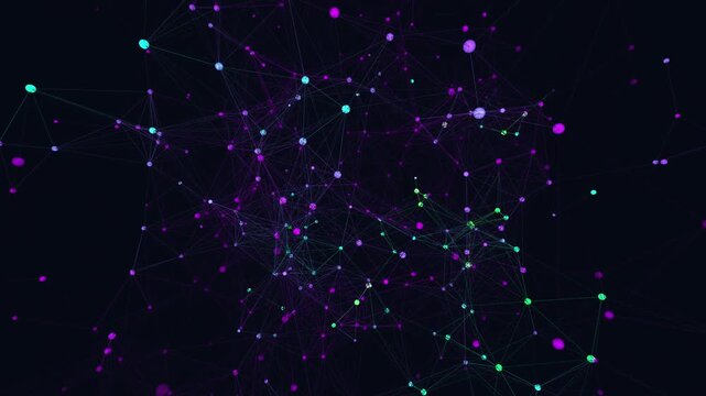 A mesmerizing seamless 4K loop of a glowing thermal neural network of sphere nodes firing and connecting in a seamless plexus with cinematic depth.