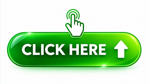 Green click here button with finger tap icon and upward arrow