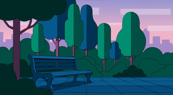 Peaceful City Park Bench Vector Illustration Design for Outdoor Landscape Scenery 47 [Converted]
