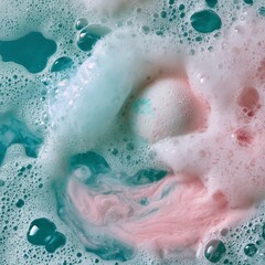 Fototapeta premium Fizzing Bath Bomb Macro with Turquoise and Pink Water