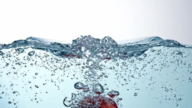Ripe Red Apple Plunging into Crystal-Clear Water, Generating Dynamic Upward Splash and Suspended Droplets, Ideal for Healthy Eating Videos, Fresh Produce Content, and Diet Food Promotions video